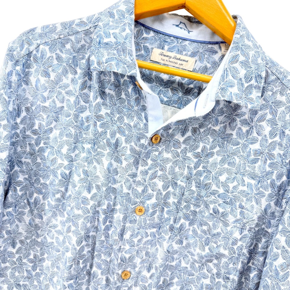 Tommy Bahama Shirt Men L Blue The Veracruz Cay Floral Short Sleeve Viscose Light